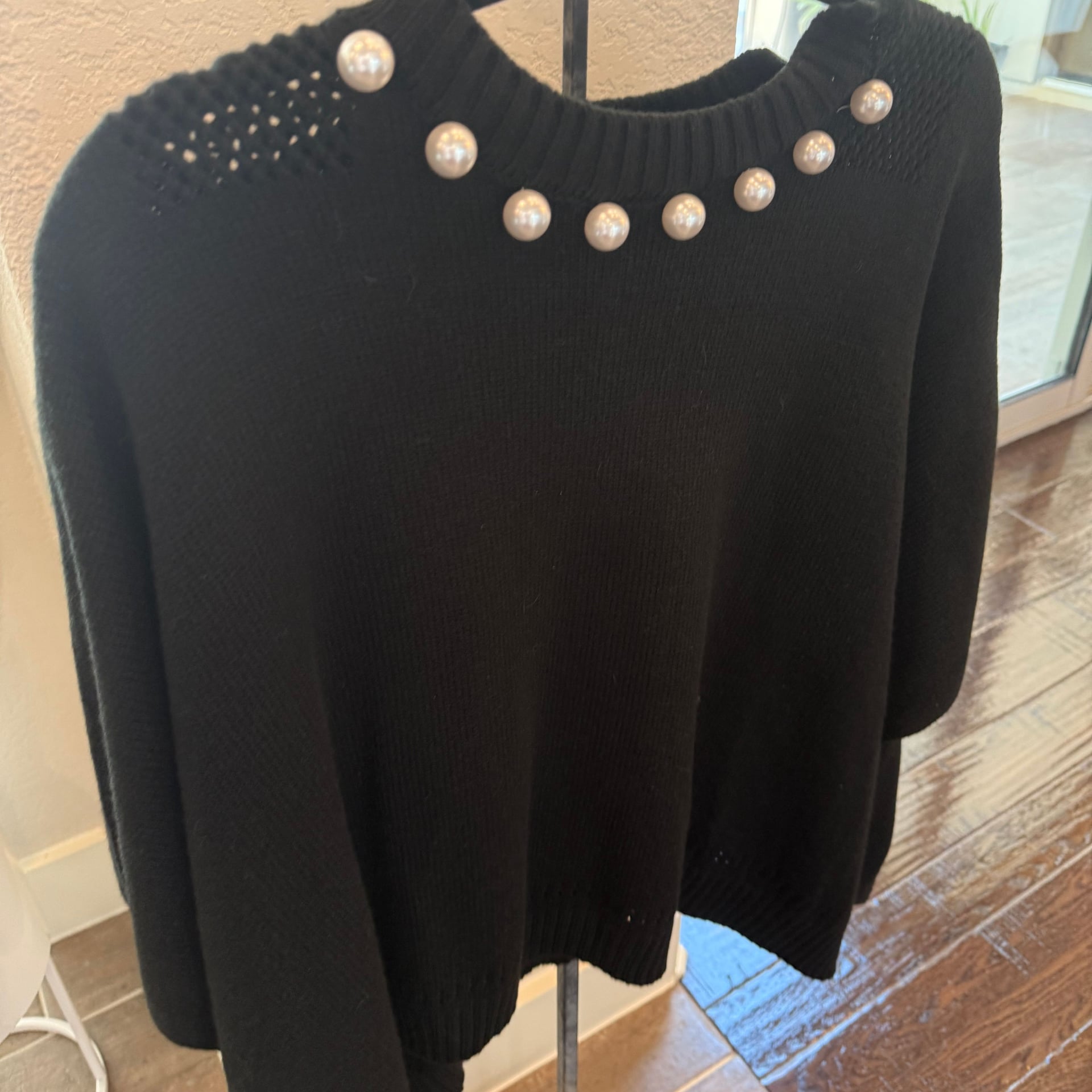 Black Pearl Beaded Short Sleeve Sweater Top 2