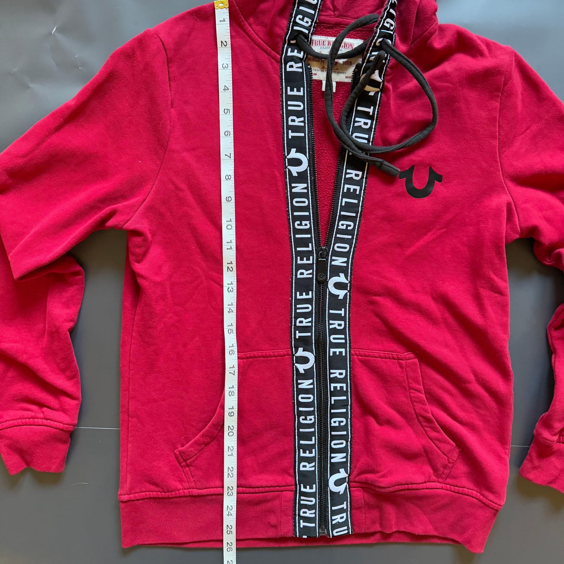True Religion Red Logo Tape Trim Zip Up Hoodie 3