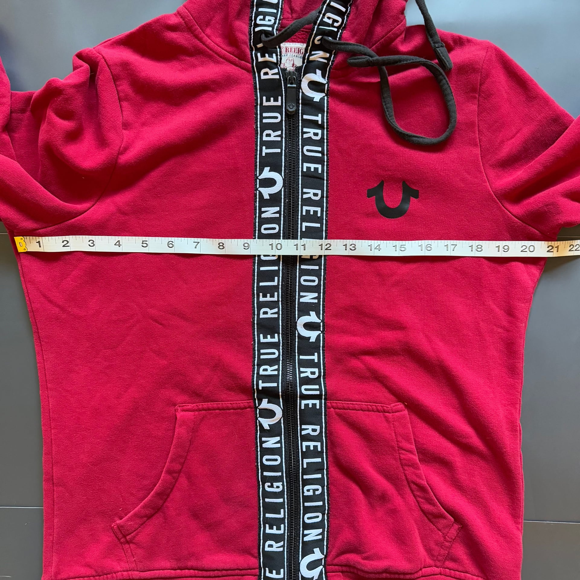 True Religion Red Logo Tape Trim Zip Up Hoodie 4