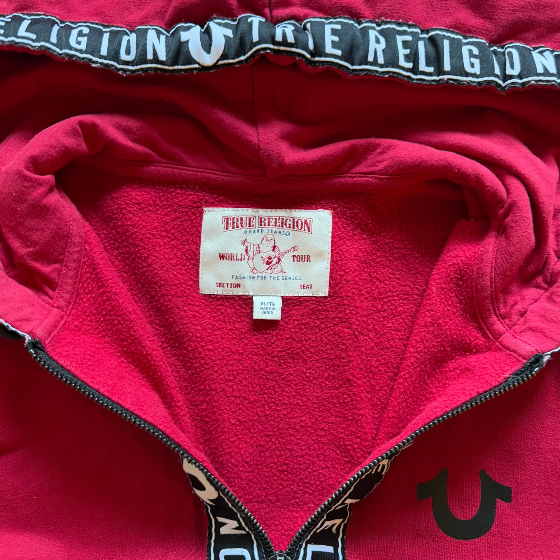 True Religion Red Logo Tape Trim Zip Up Hoodie 7