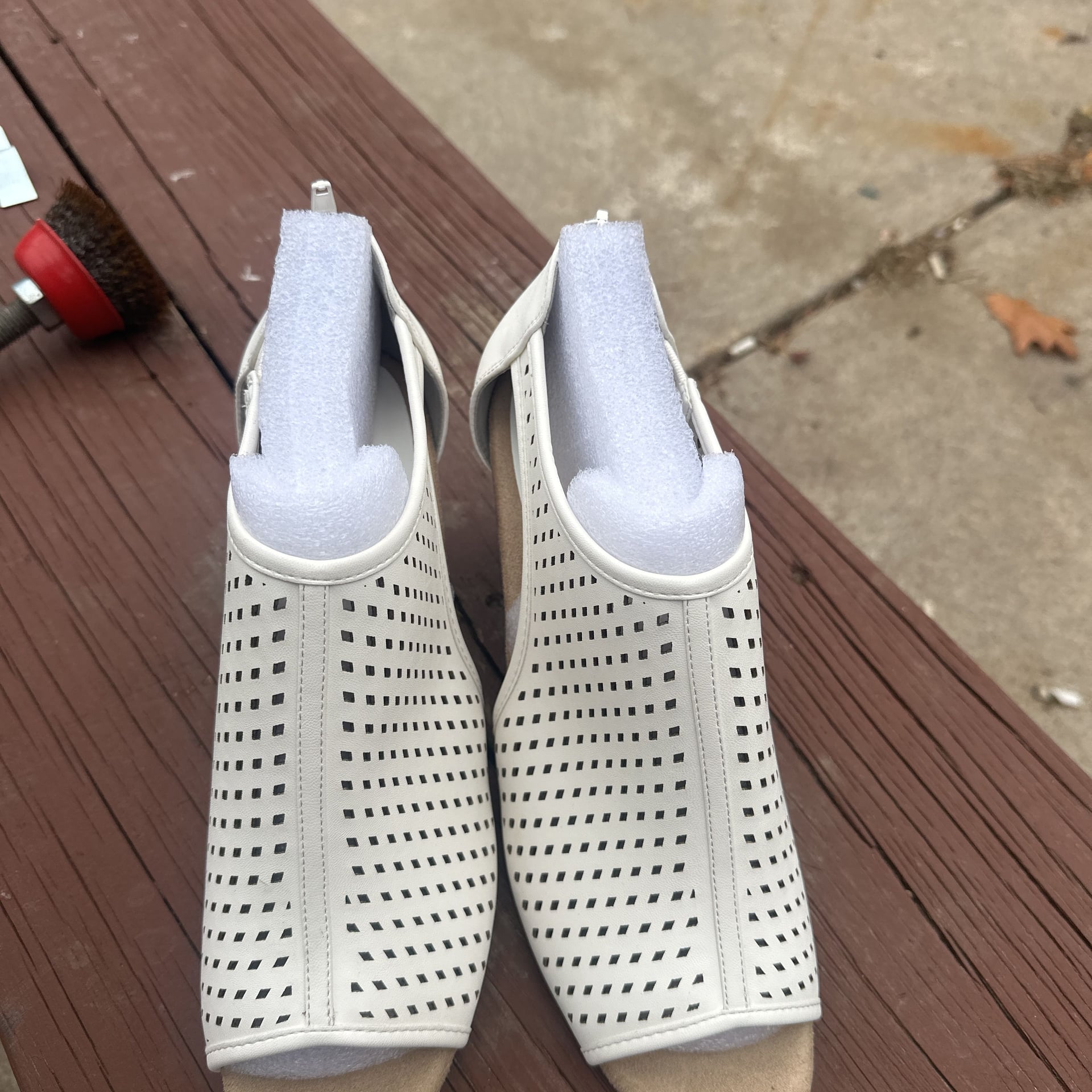 White Perforated Peep Toe Block Heel Sandals with Back Zipper Easy Street 4