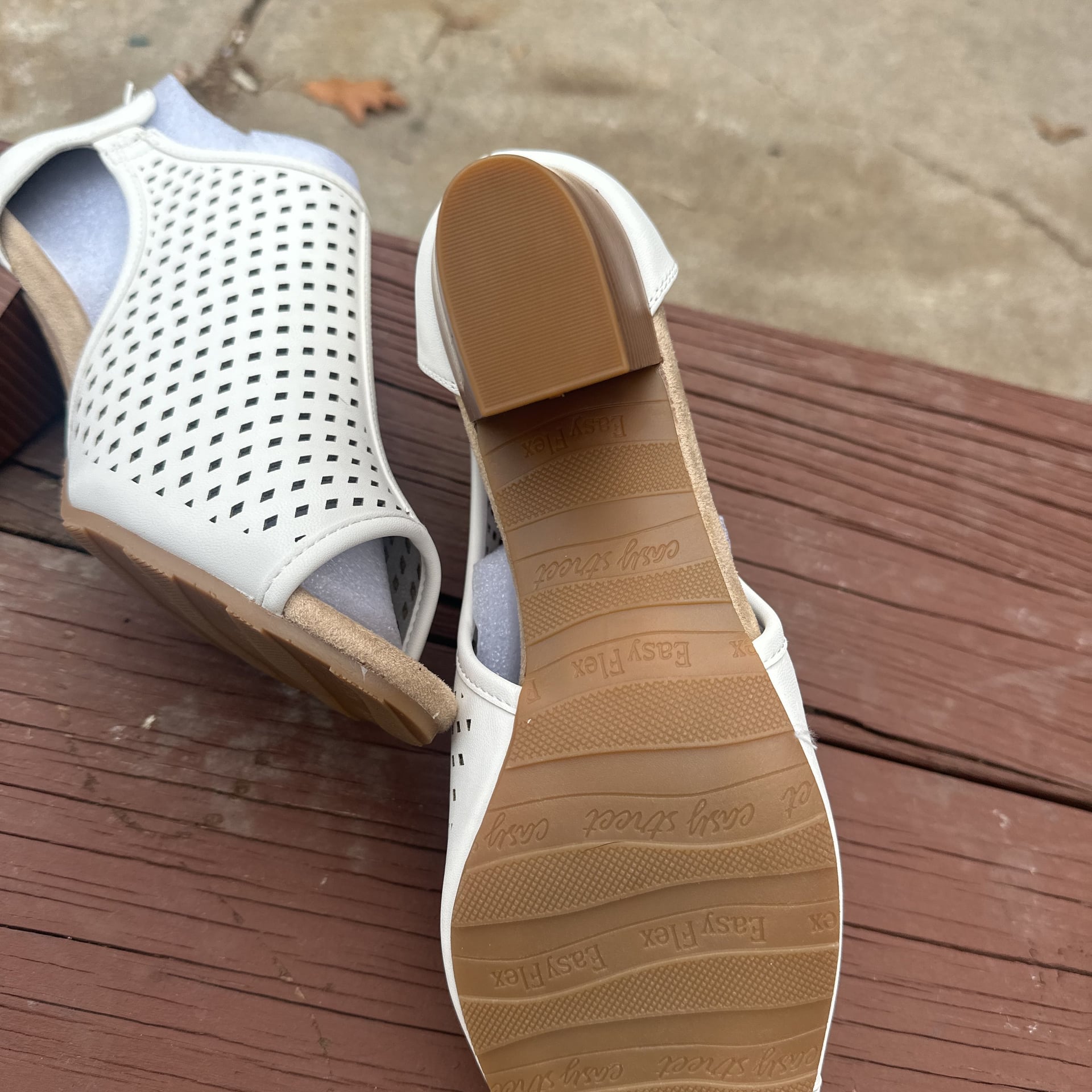 White Perforated Peep Toe Block Heel Sandals with Back Zipper Easy Street 6