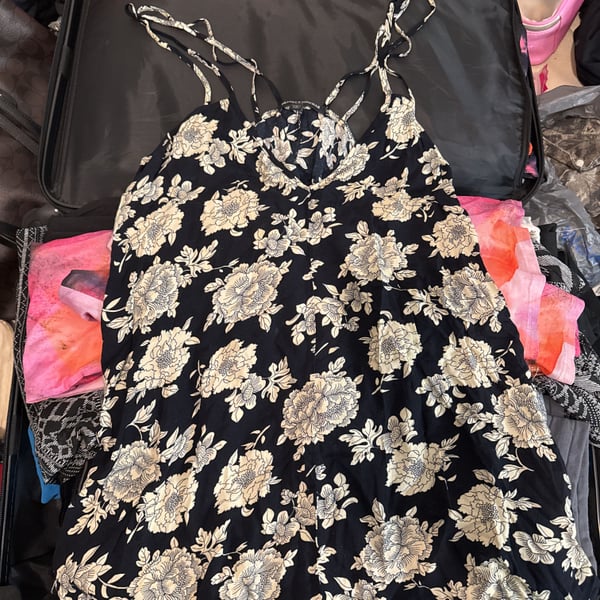 Brandy Melville Black Floral Spaghetti Strap Slip Dress