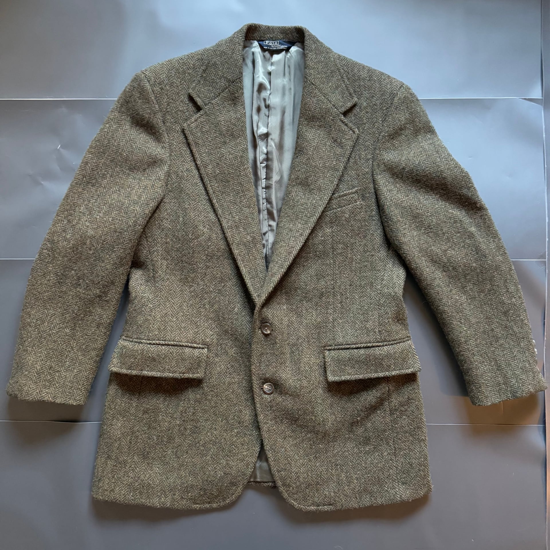 Vintage Polo Ralph Lauren Wool Tweed Blazer Jacket Gray Brown Men's USA 1