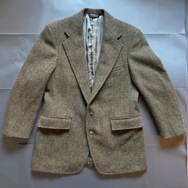 Vintage Polo Ralph Lauren Wool Tweed Blazer Jacket Gray Brown Men's USA