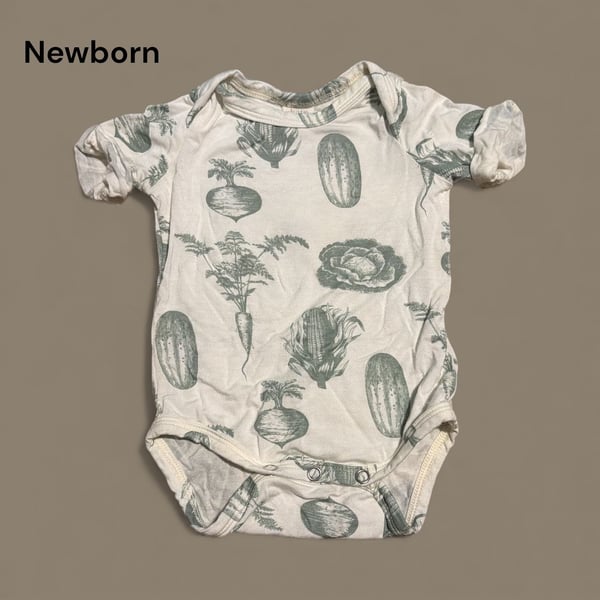 Kate Quinn Ivory Grey-Green Veggies Ruffled Bamboo Bodyshirt