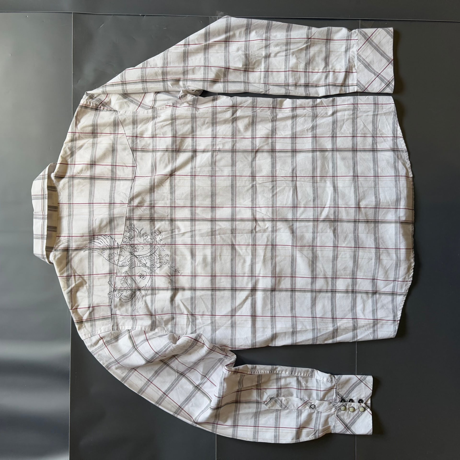 Micros Plaid Western Snap Shirt with Embroidered Design - Men's Medium 2