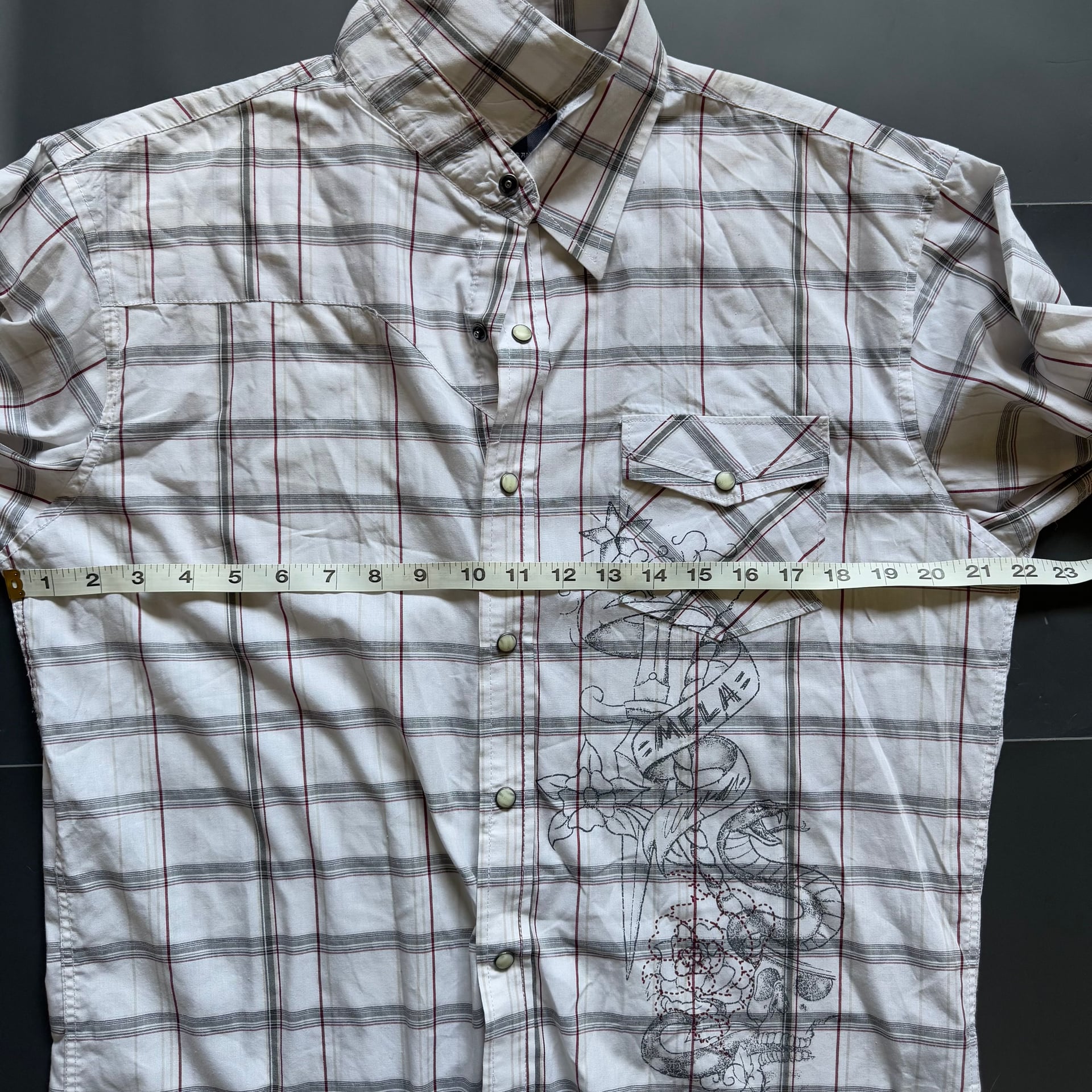 Micros Plaid Western Snap Shirt with Embroidered Design - Men's Medium 4