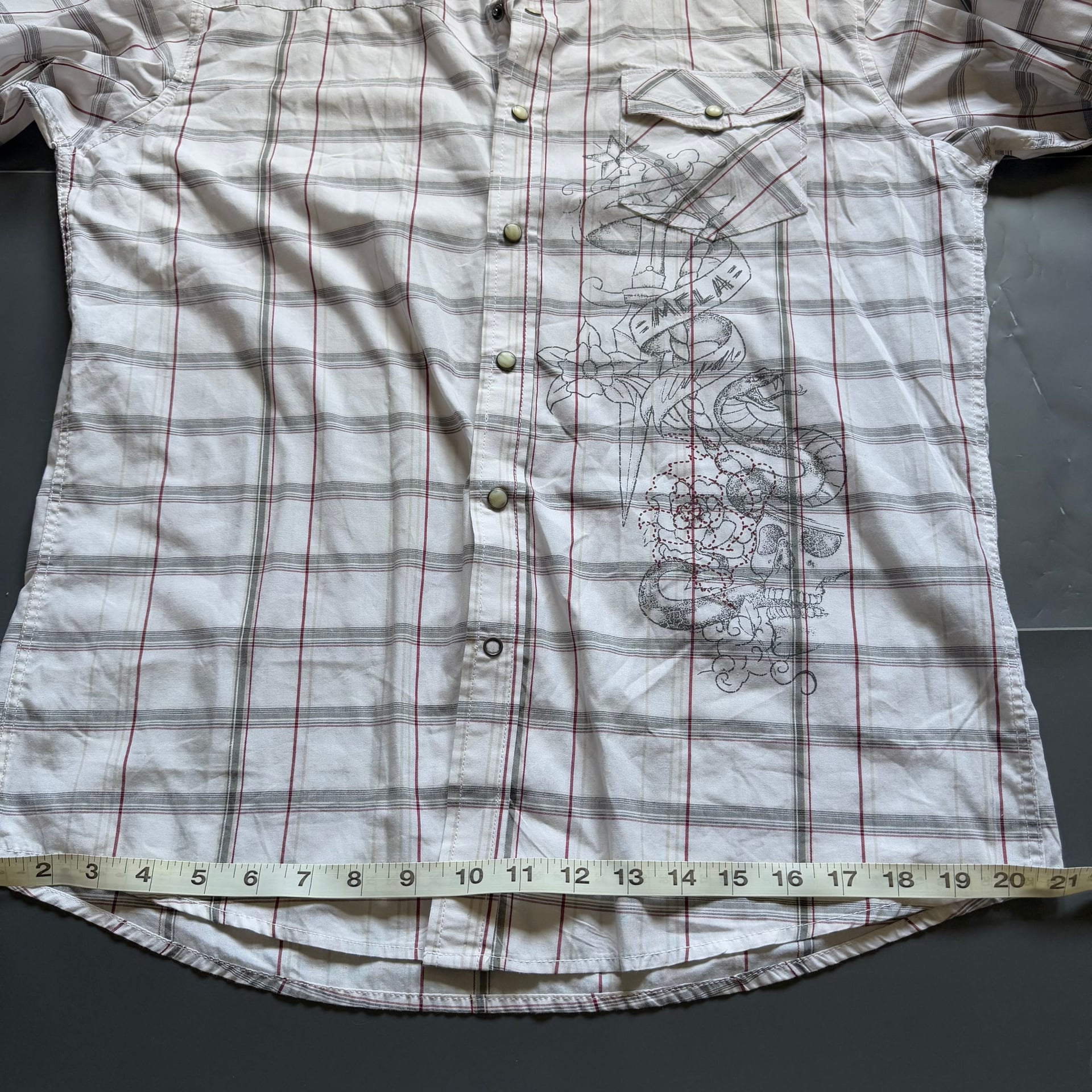Micros Plaid Western Snap Shirt with Embroidered Design - Men's Medium 5