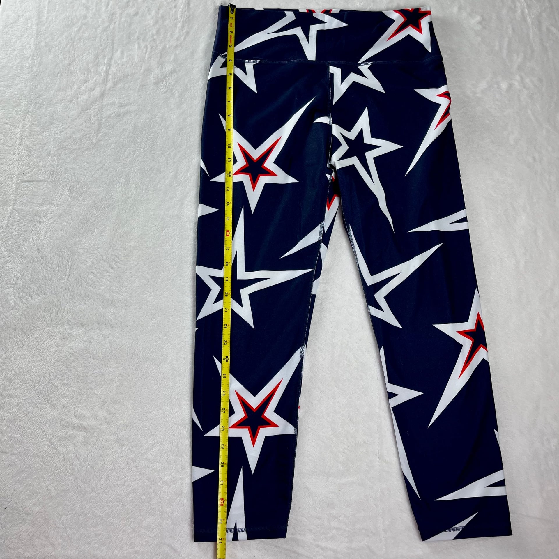 Fabletics Star Print High Rise 7/8 Leggings Navy Red White Womens Large 3
