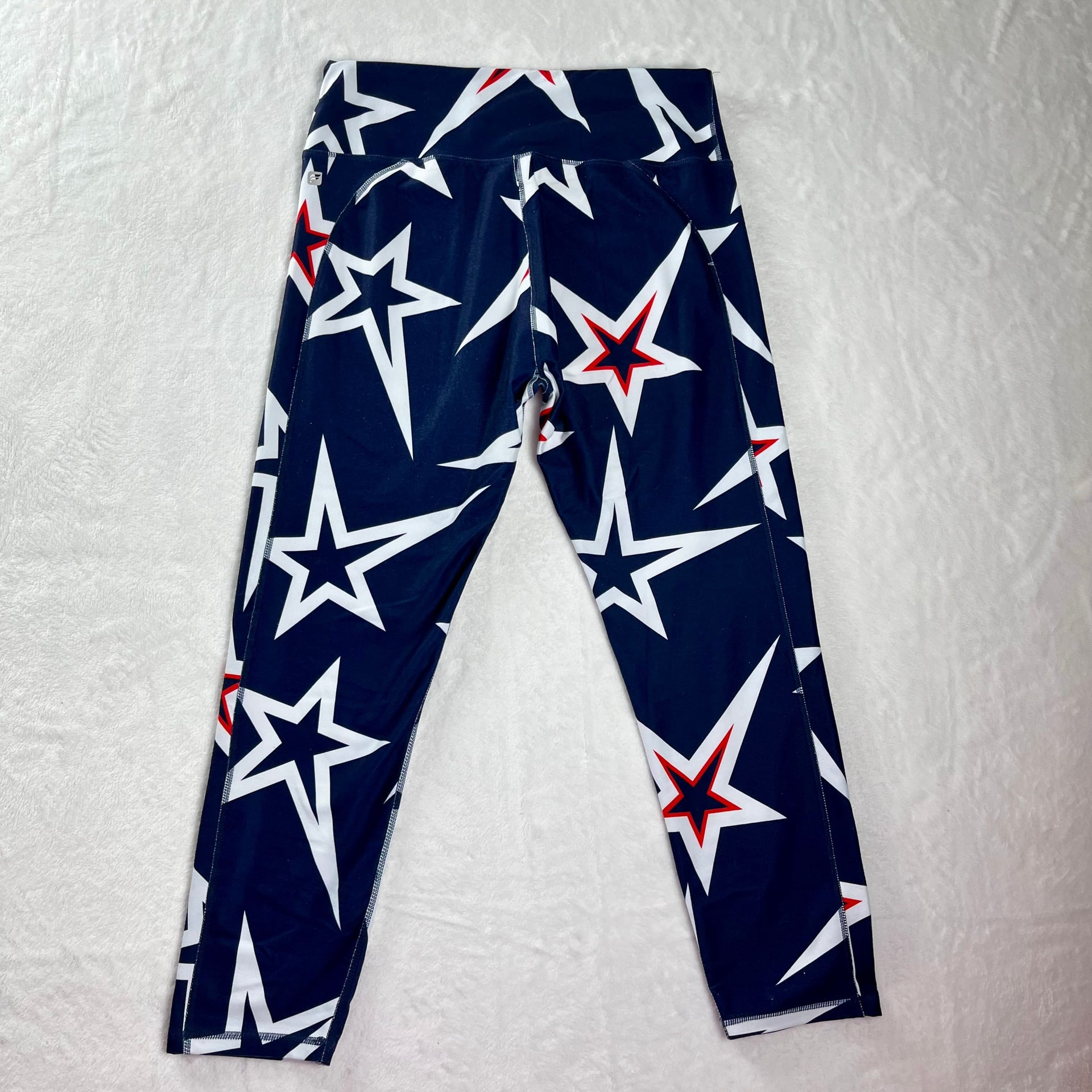 Fabletics Star Print High Rise 7/8 Leggings Navy Red White Womens Large 6