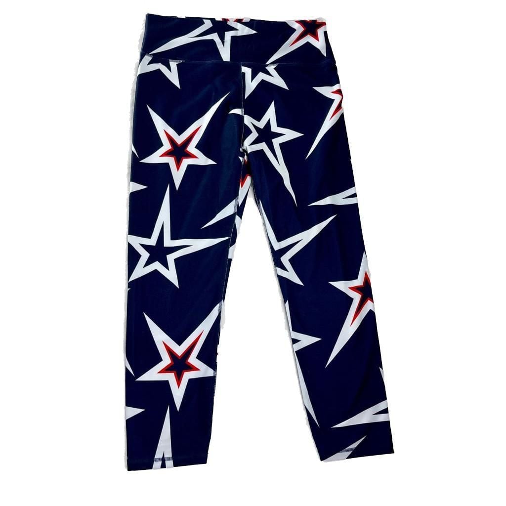 Fabletics Star Print High Rise 7/8 Leggings Navy Red White Womens Large 2
