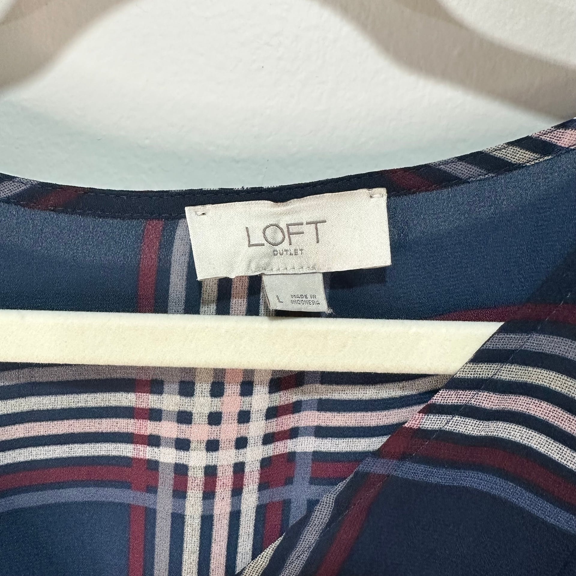 LOFT Plaid Faux Wrap Surplice Blouse Top 3/4 Sleeve, Sz L 5