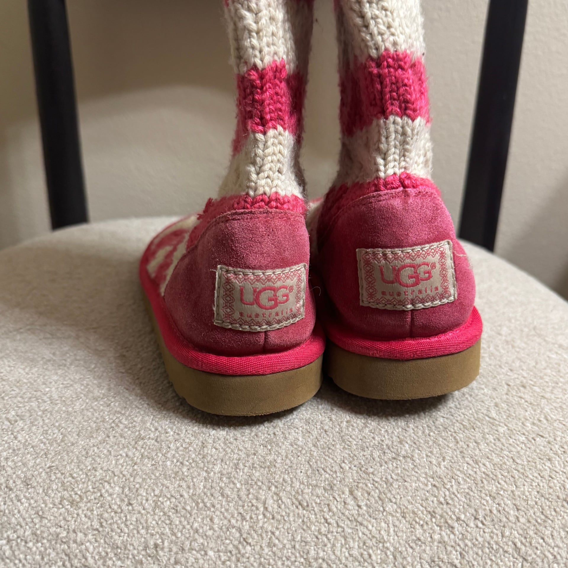 UGG Australia Pink And White Striped Cable Knit Boots 2
