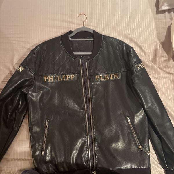 Philipp Plein Studded Shoulder Stripe Leather Bomber Jacket