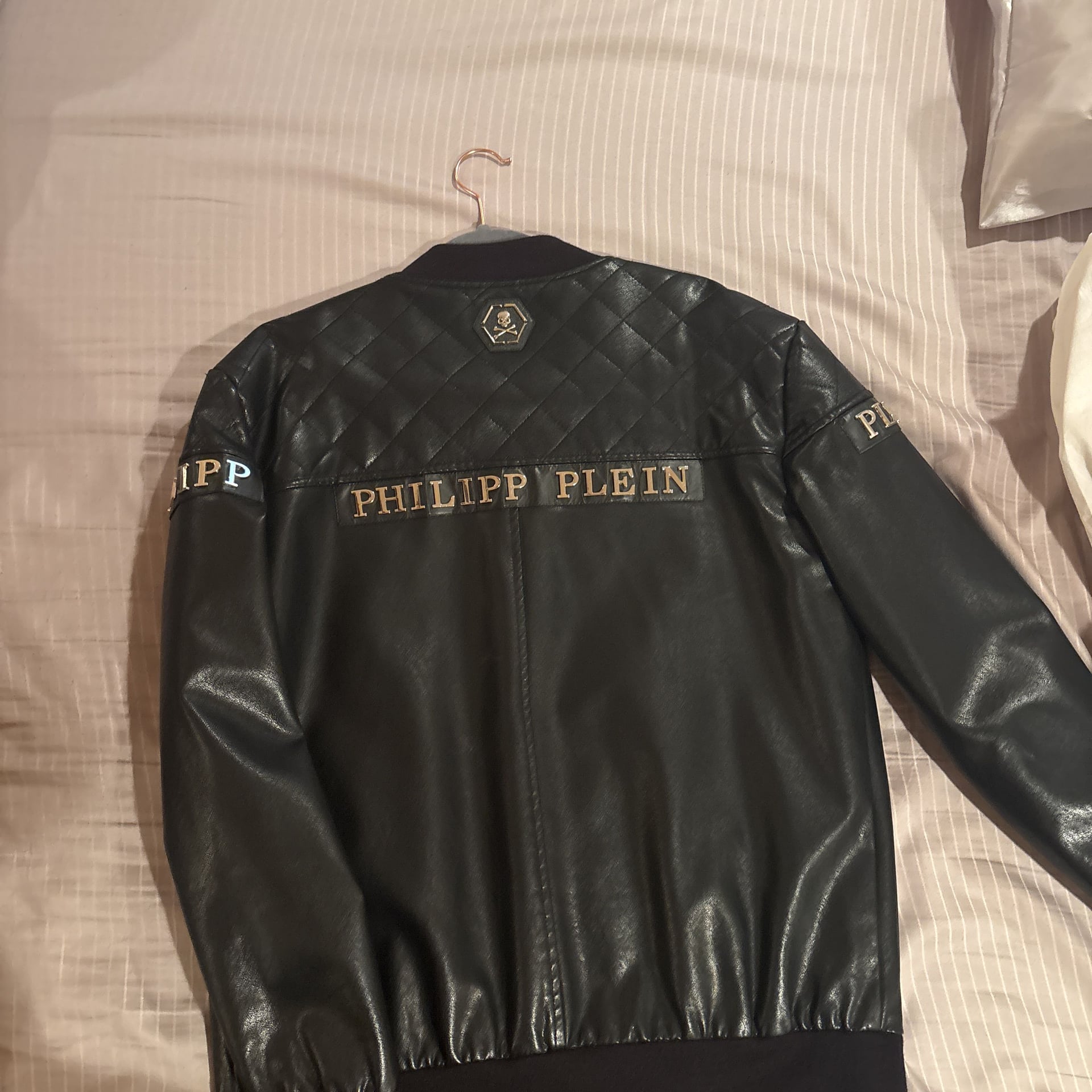 Philipp Plein Studded Shoulder Stripe Leather Bomber Jacket 2