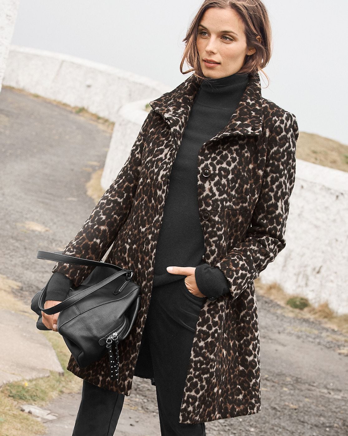 Via Spiga Leopard Print Wool Blend Walker Coat Sz 14 1