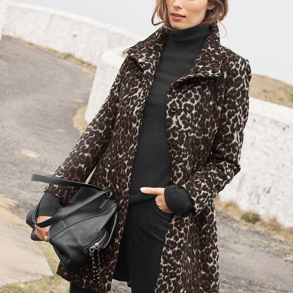 Via Spiga Leopard Print Wool Blend Walker Coat Sz 14
