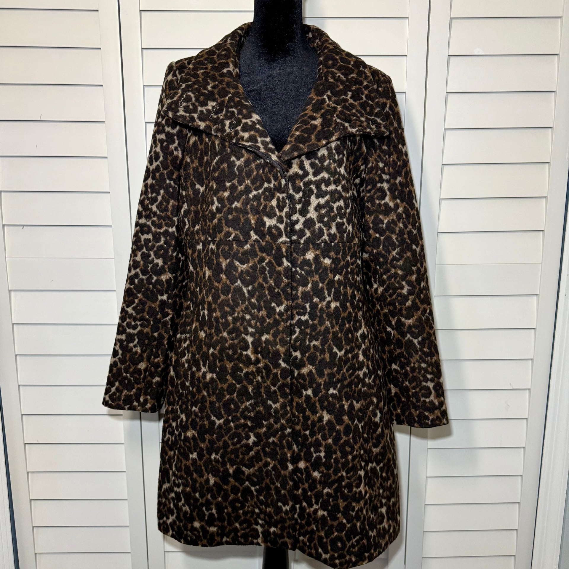 Via Spiga Leopard Print Wool Blend Walker Coat Sz 14 2
