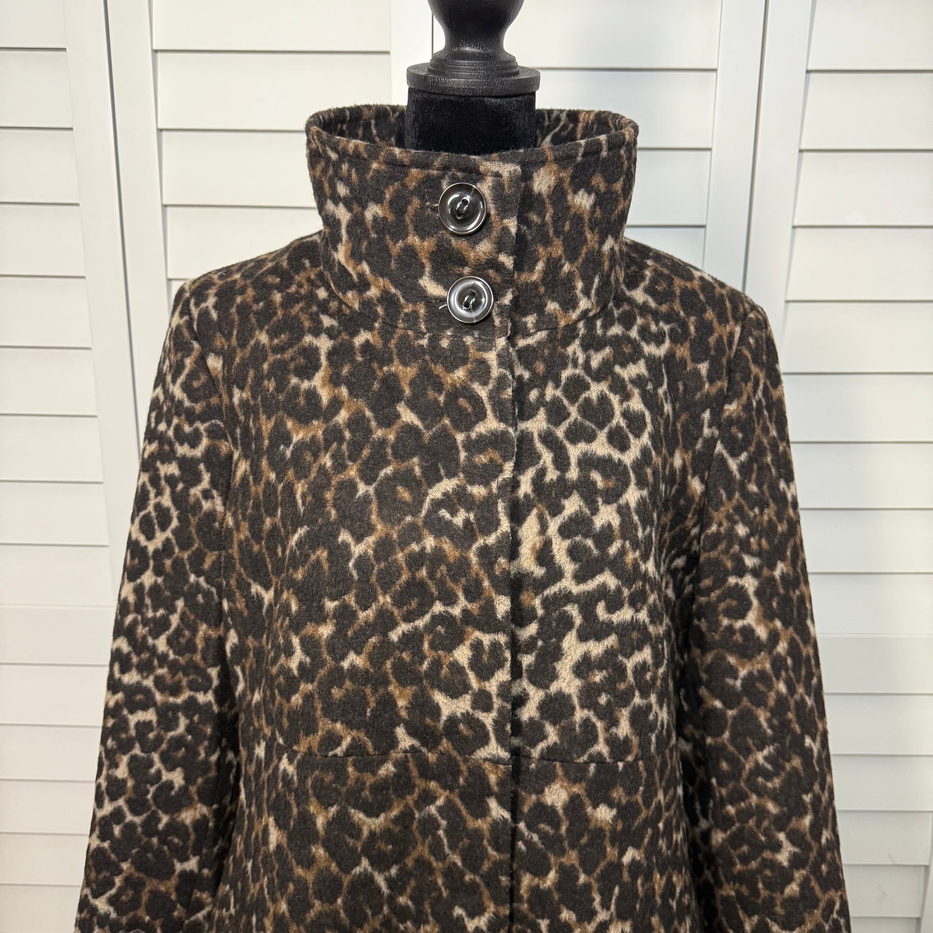 Via Spiga Leopard Print Wool Blend Walker Coat Sz 14 4