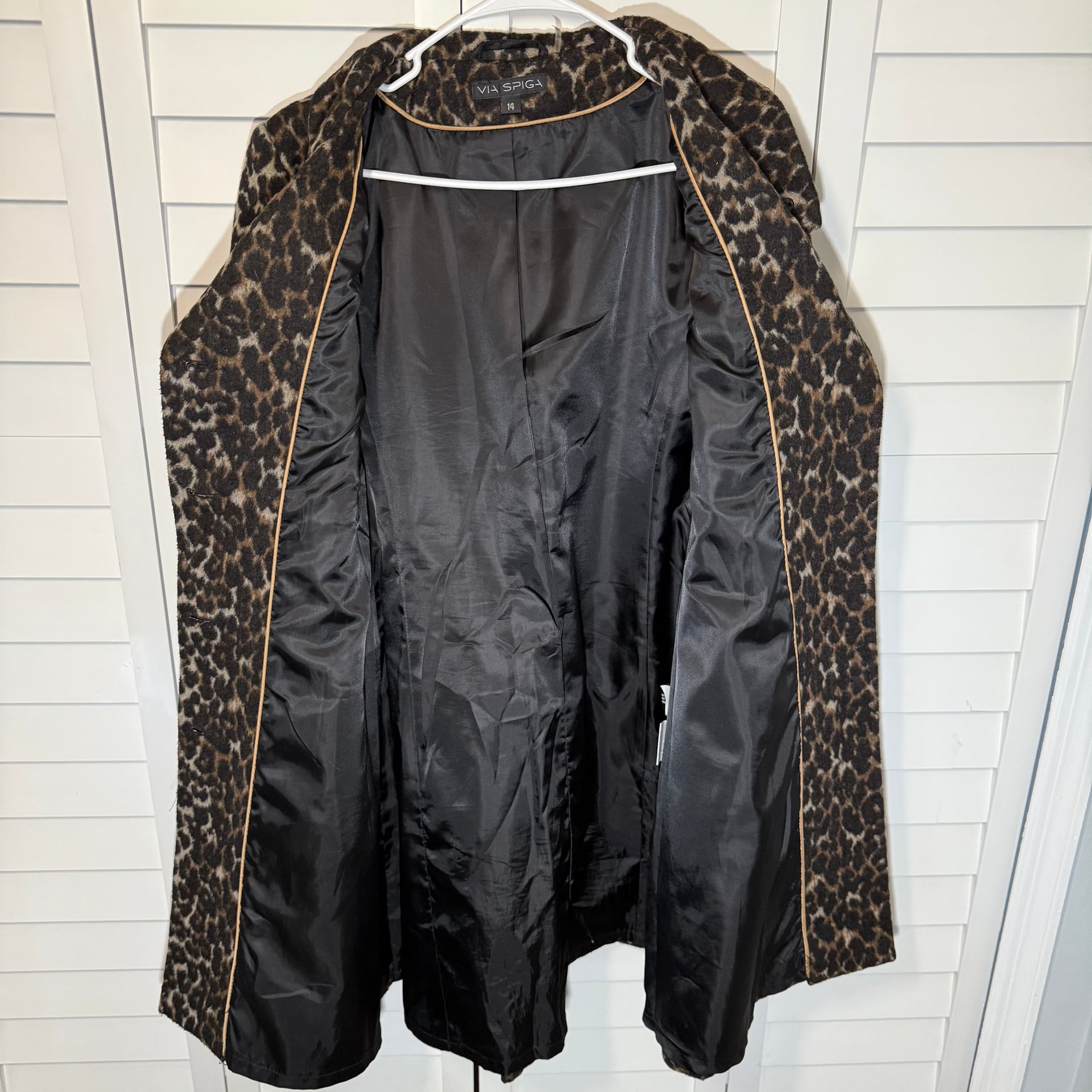 Via Spiga Leopard Print Wool Blend Walker Coat Sz 14 5