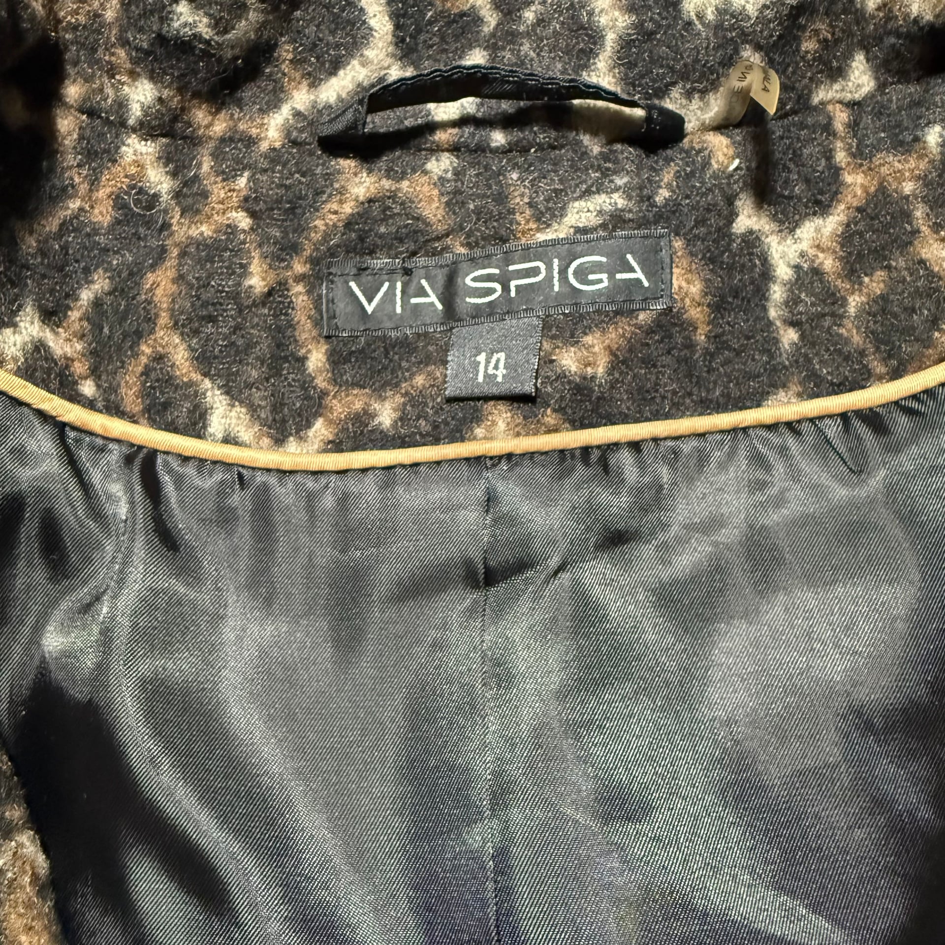 Via Spiga Leopard Print Wool Blend Walker Coat Sz 14 9