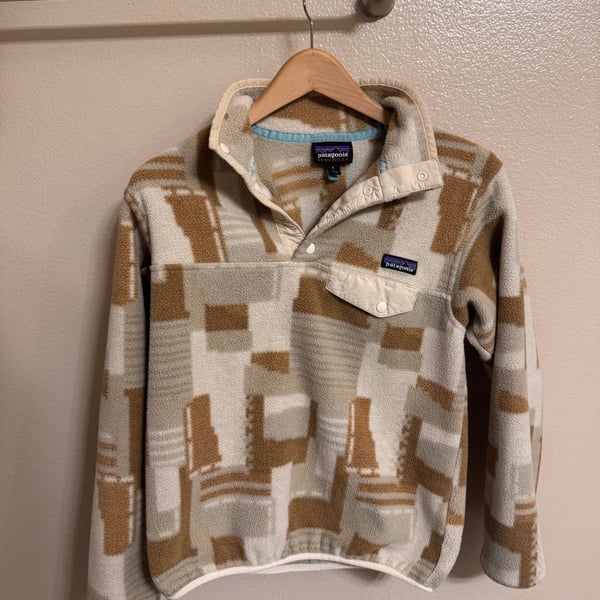 PATAGONIA Synchilla Snap T Fleece Pullover Women's Med Tan, Oatmeal, Cream Block