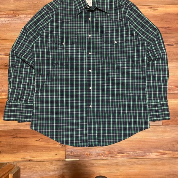 Wrangler Green Plaid Pearl Snap Western Long Sleeve Shirt
