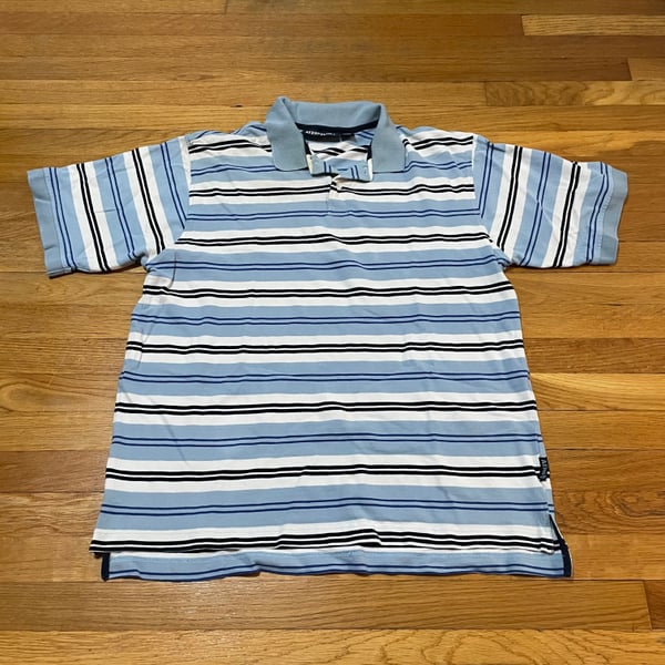 Aeropostale Y2K Men's Blue Striped Short Sleeve skater Polo Shirt XL