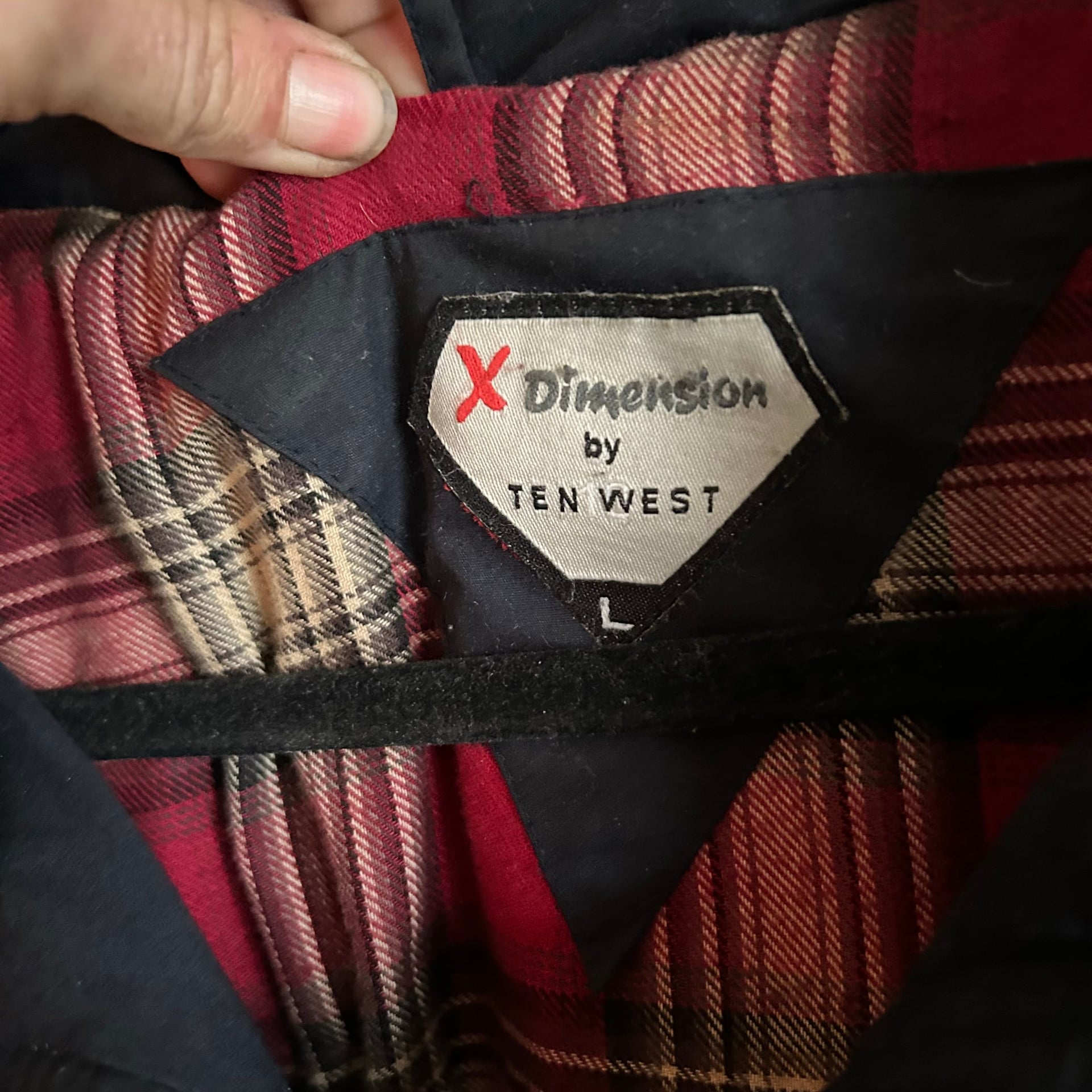 Vintage X Dimension by Ten West Navy Blue waterproof Down Jacket Plaid Lining 3