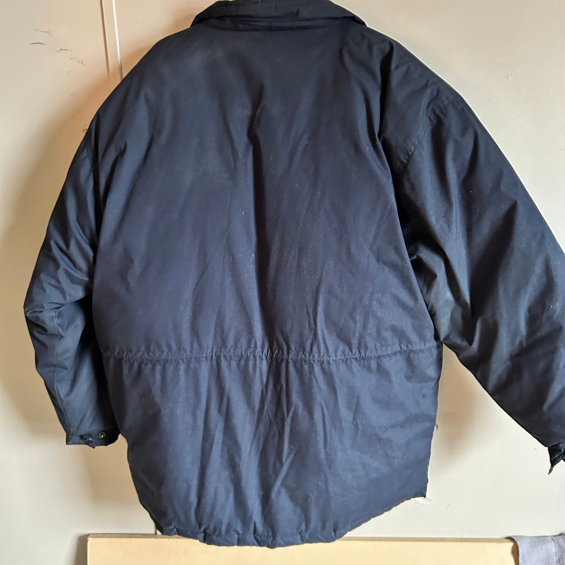 Vintage X Dimension by Ten West Navy Blue waterproof Down Jacket Plaid Lining 6