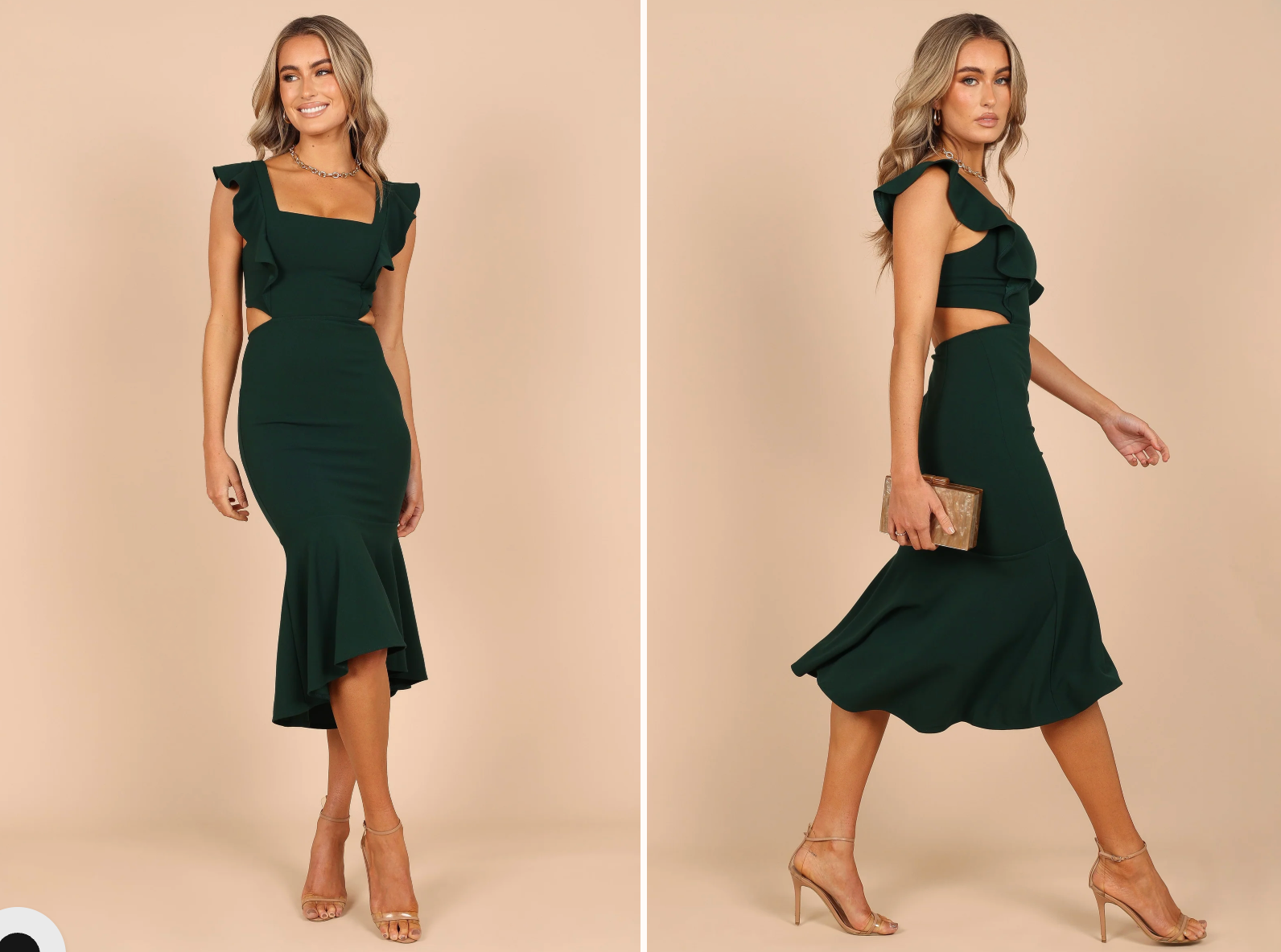 Petal + Pup Yvonne Emerald Ruffle Cutout Hi Lo Mermaid Dress US 4 12