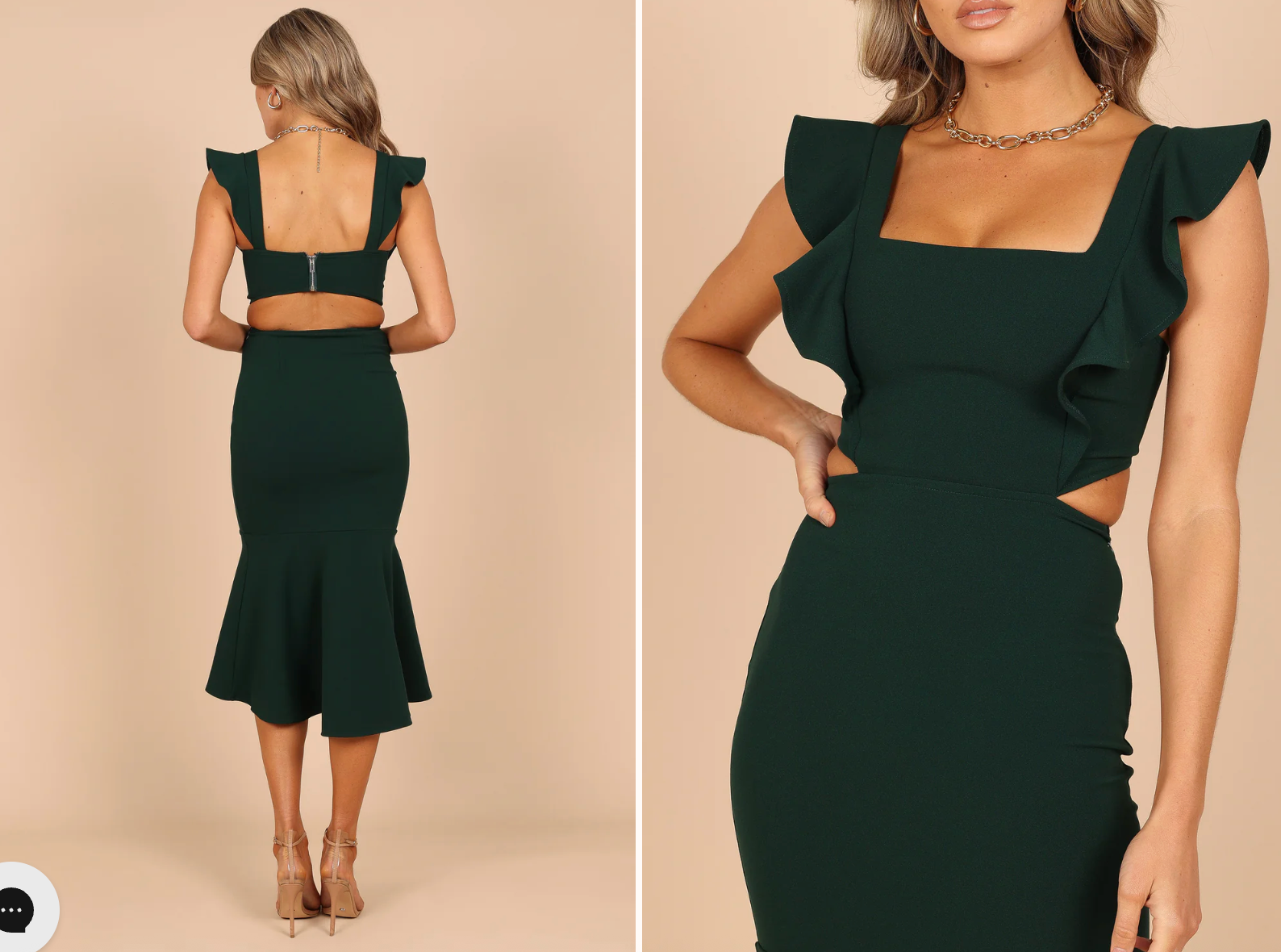 Petal + Pup Yvonne Emerald Ruffle Cutout Hi Lo Mermaid Dress US 4 13