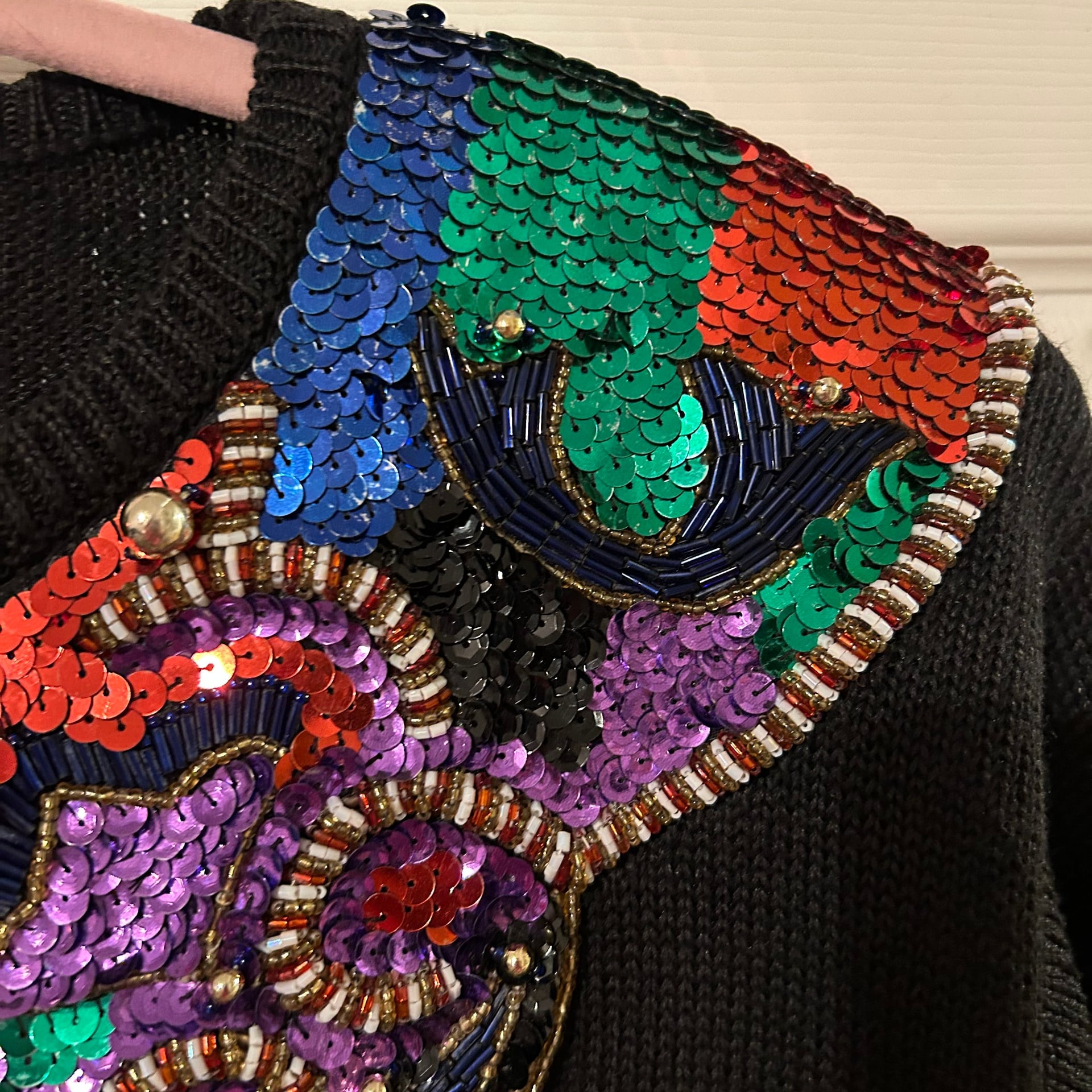 Vintage Victoria Harbour Sequin Beaded Black Knit Sweater Size M 8
