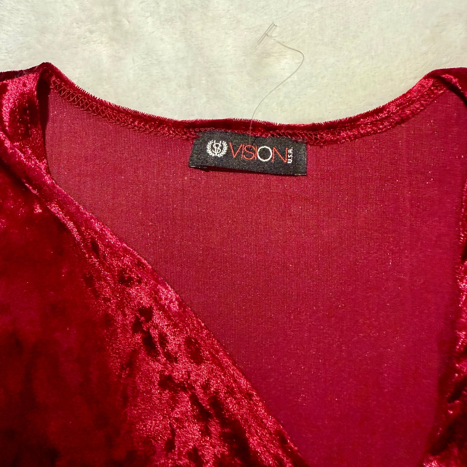 Burgundy Crushed Velvet Long Sleeve Faux Wrap Dress 7