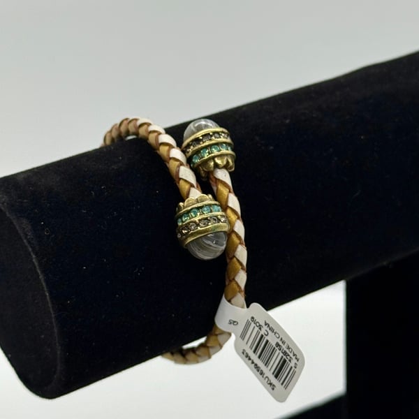 LOFT Braided Faux Leather Bracelet with Gemstone Embellished Beads NWT