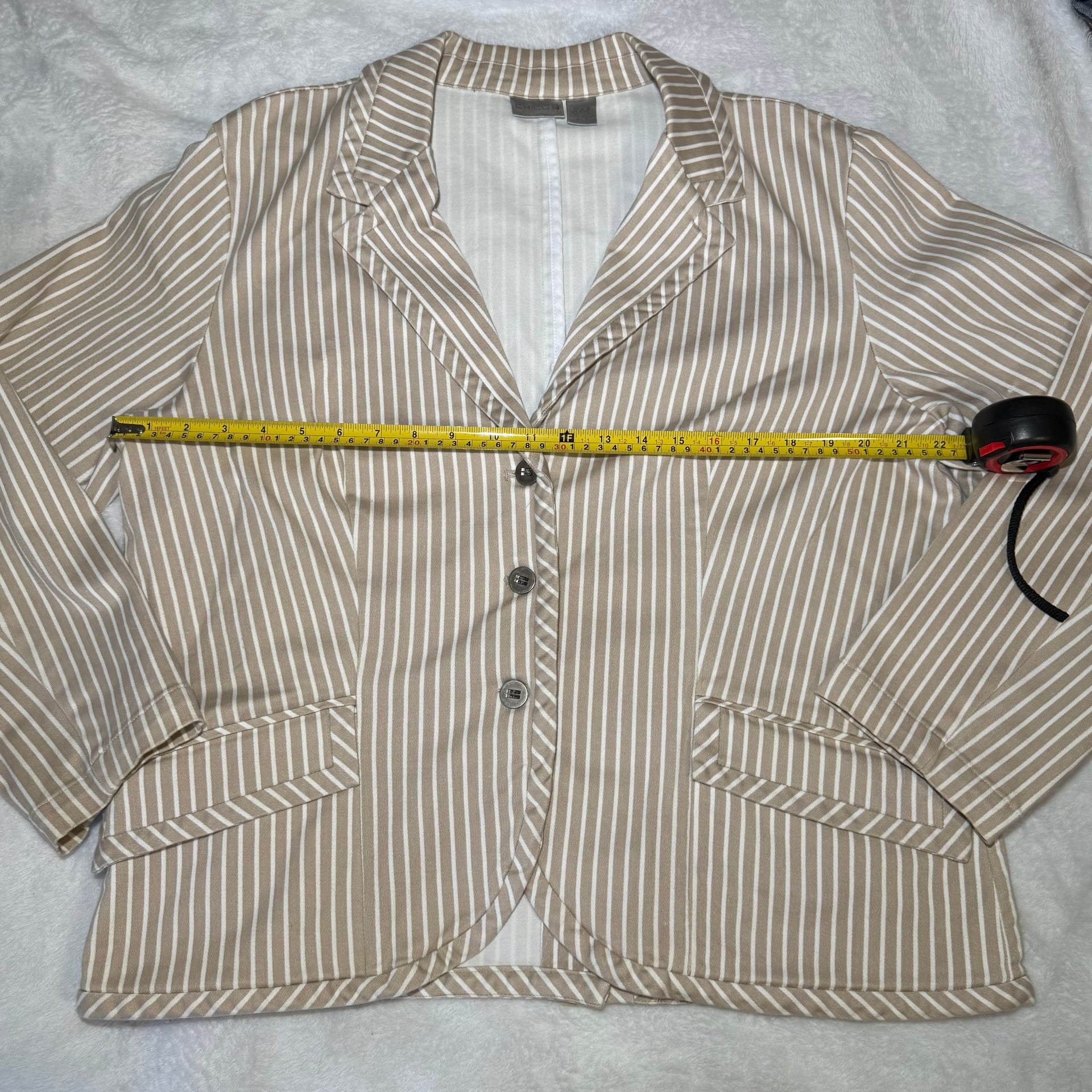 Chico's Khaki & White Striped Long Sleeve Blazer XL (Size 3) 4