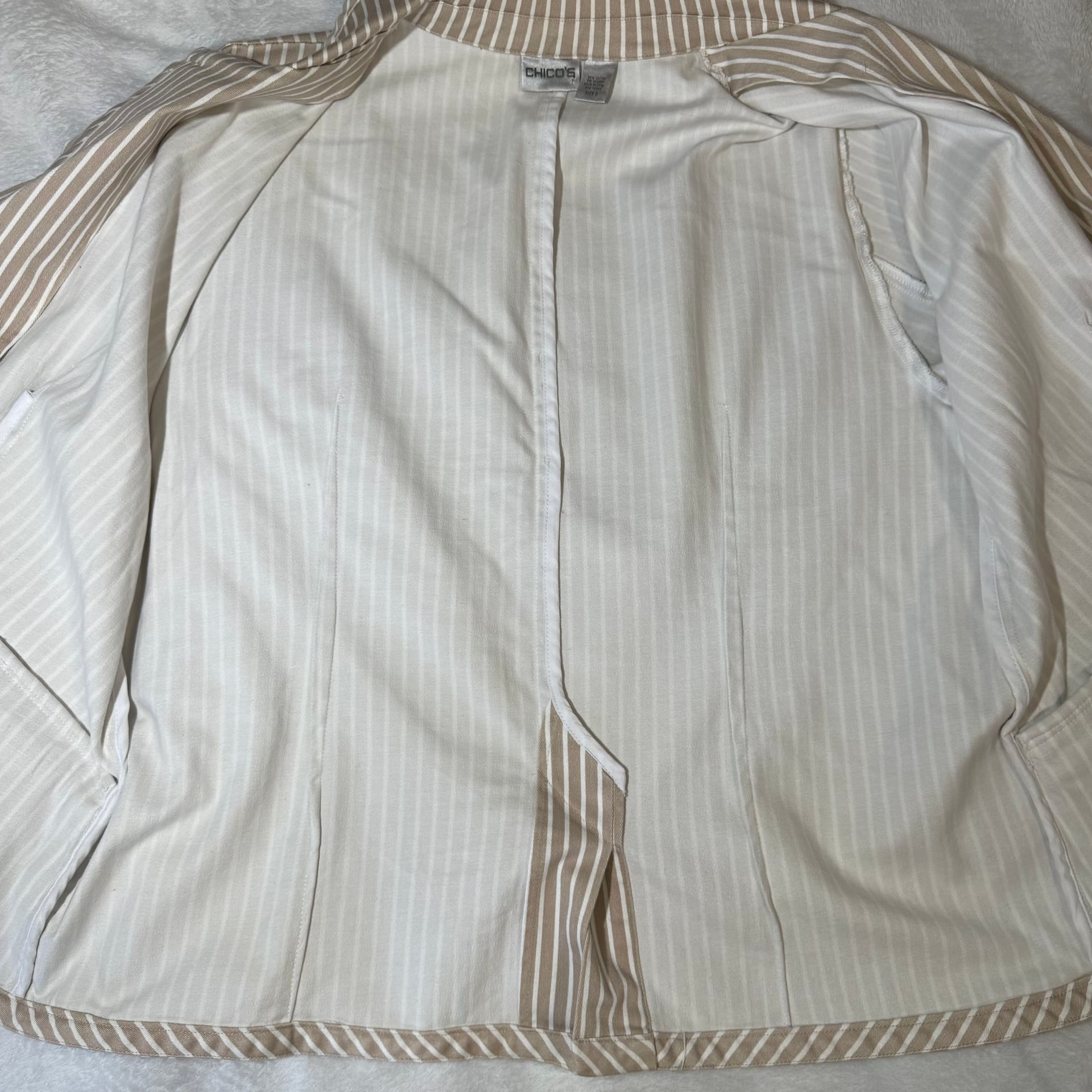 Chico's Khaki & White Striped Long Sleeve Blazer XL (Size 3) 7
