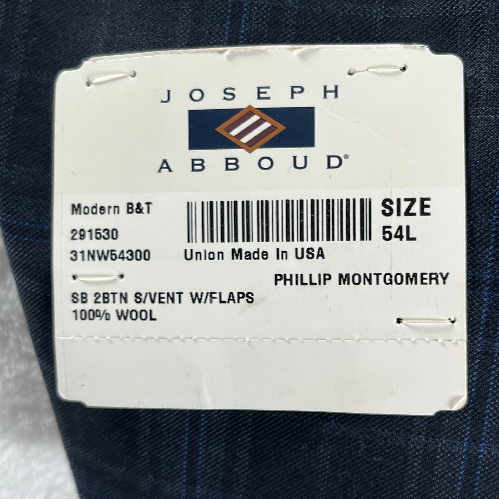 Joseph Abboud navy plaid wool suit 2-button jacket & pants 54L/43L NWT 13