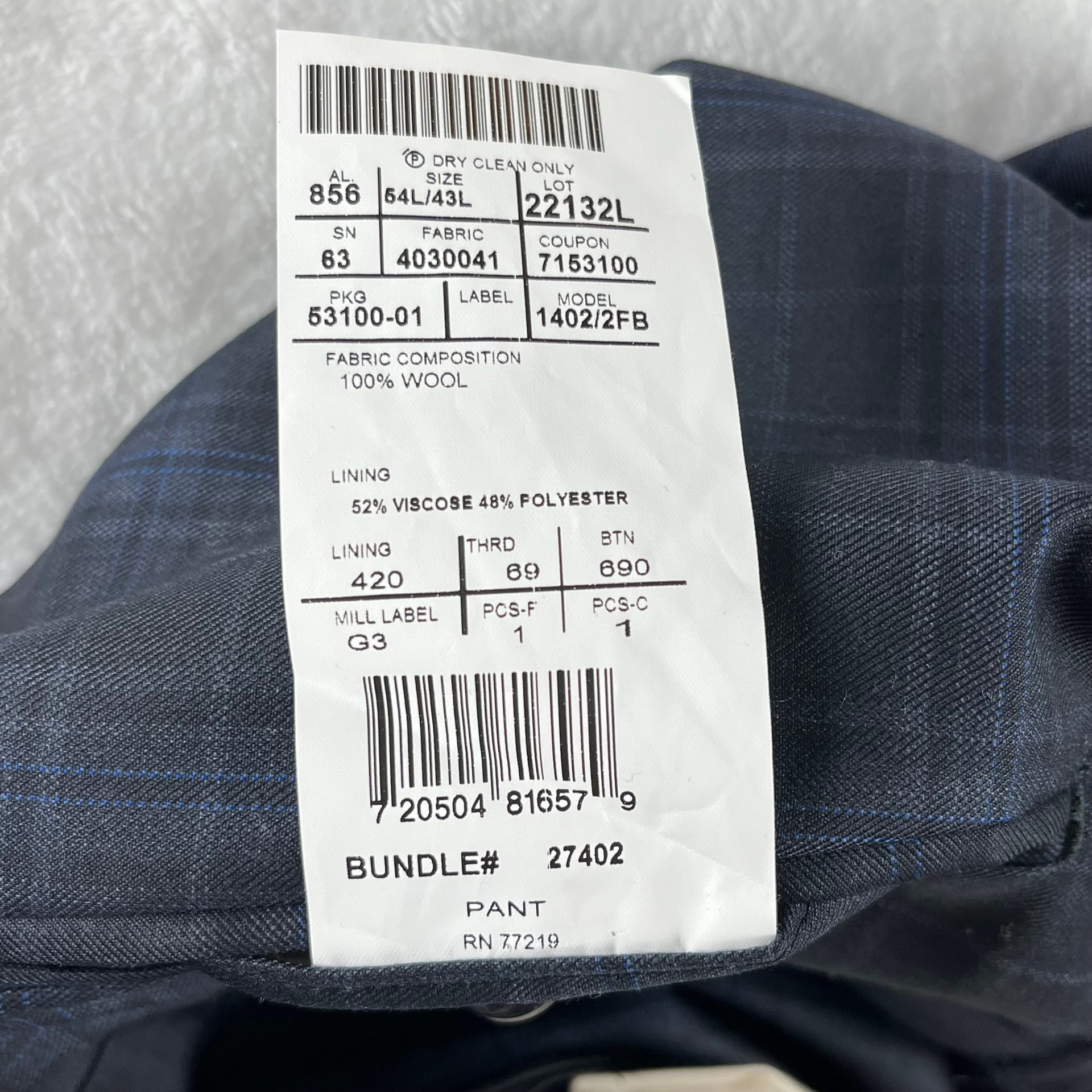 Joseph Abboud navy plaid wool suit 2-button jacket & pants 54L/43L NWT 14