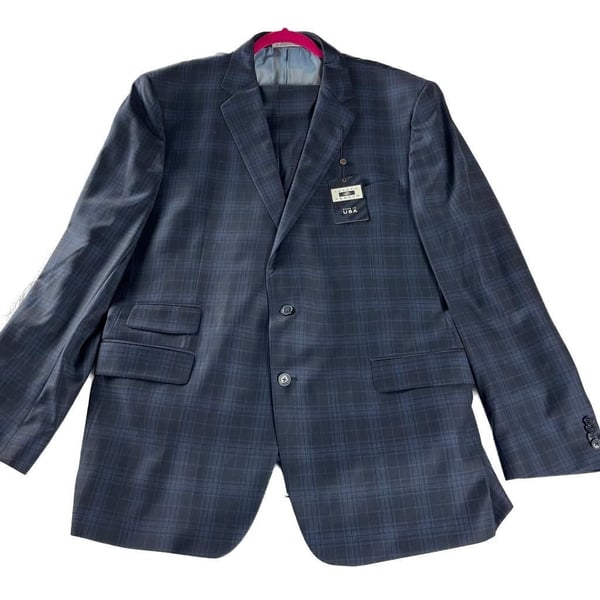 Joseph Abboud navy plaid wool suit 2-button jacket & pants 54L/43L NWT