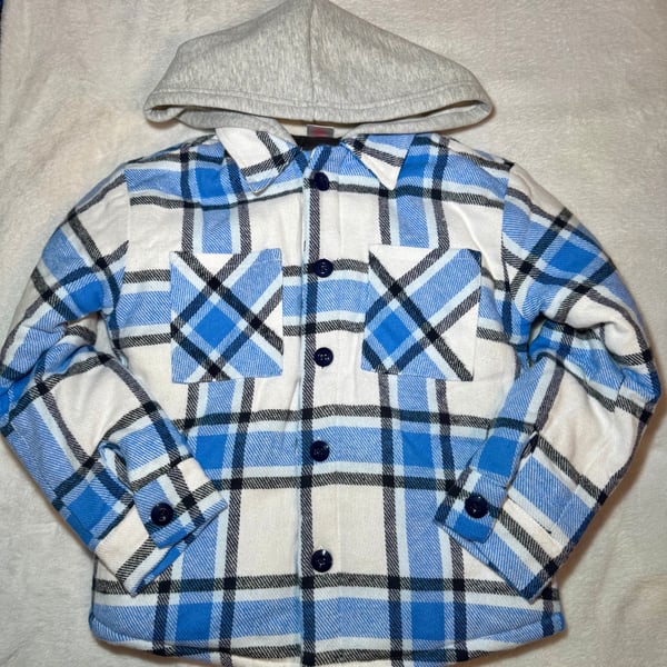 Boys' Plaid Print Warm Lined Hooded Shirt Jacket Size S (6/7)