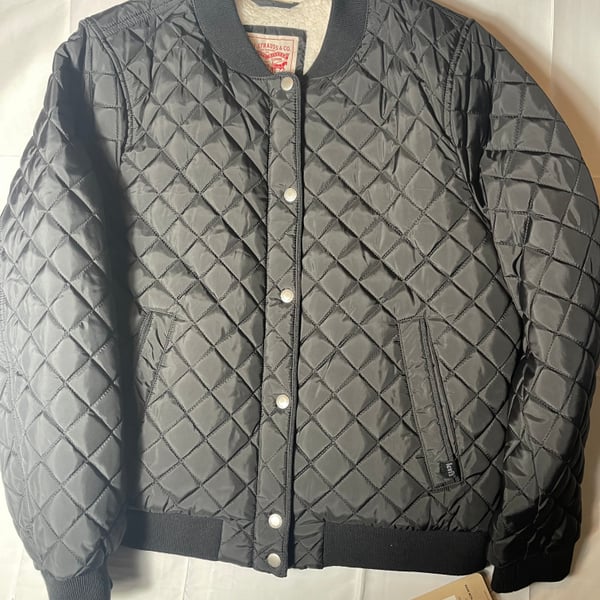 Levi's Women's Black Diamond Quilted Bomber Jacket with Sherpa Lining