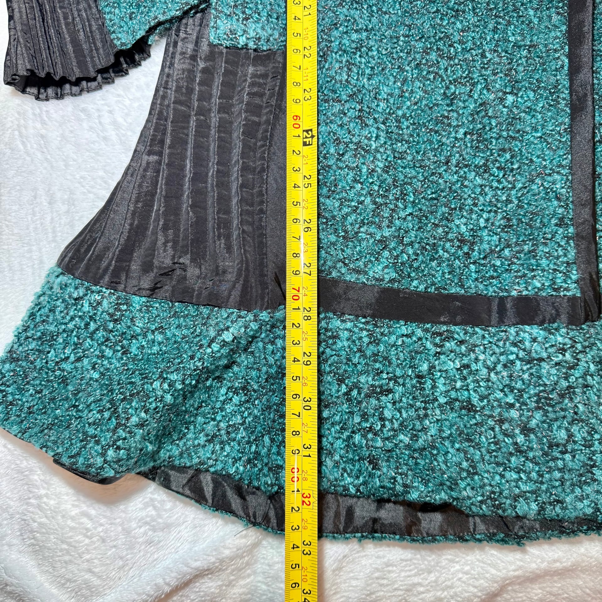 LINDI Teal Bouclé Textured Art Jacket / Asymmetric Button Coat Boutique – Size M 6