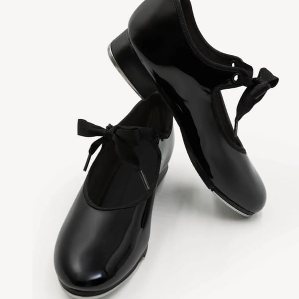 Capezio Jr. Tyette Patent Black Tap Shoes Kids, Size 4, New