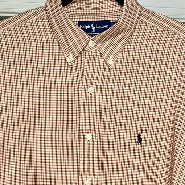 Polo Ralph Lauren Men's Classic Fit Orange Plaid Button-Down Shirt Large 