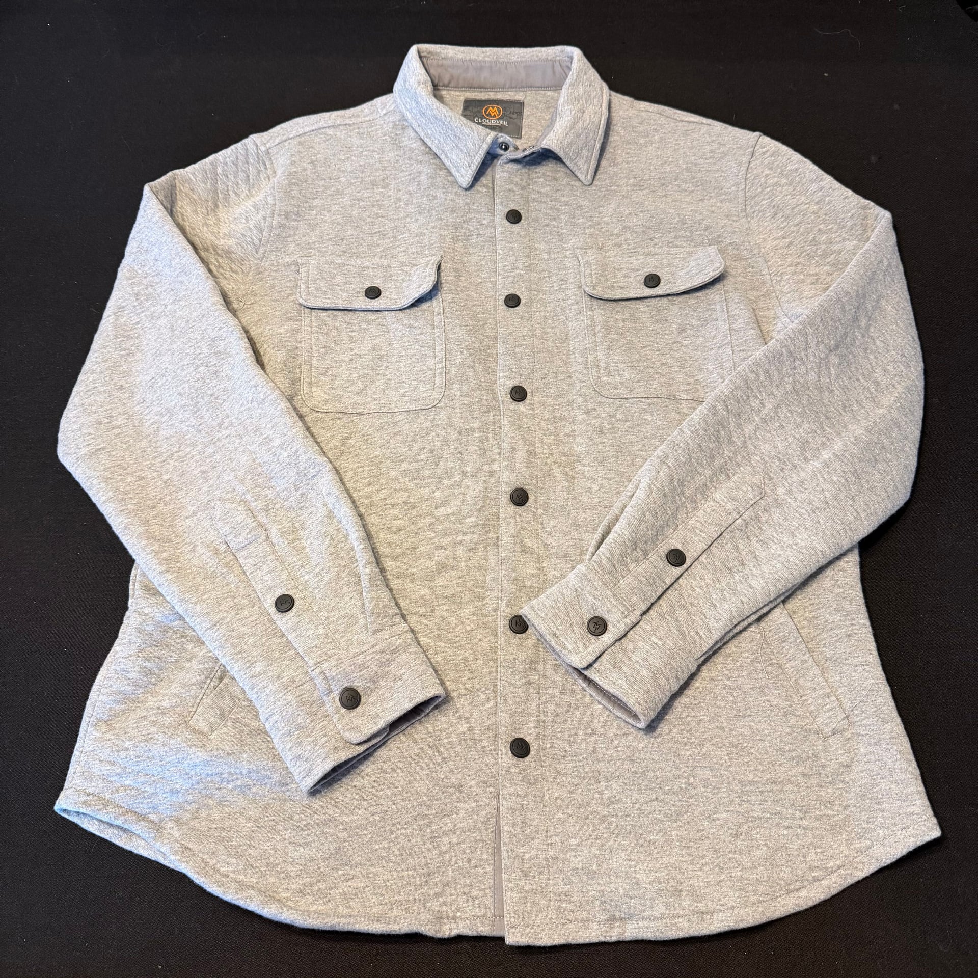 CloudVeil Men's Quilted Jacquard Knit Button Down Shirt Jacket Light Grey sz L 1