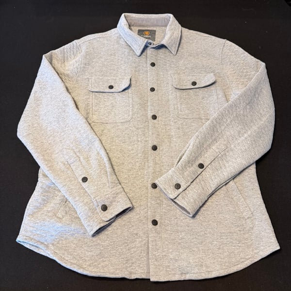 CloudVeil Men's Quilted Jacquard Knit Button Down Shirt Jacket Light Grey sz L