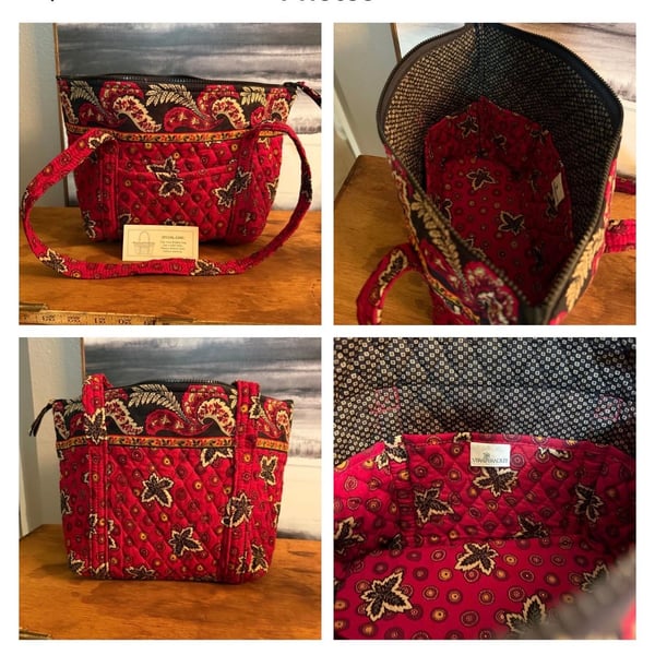 Vera Bradley Red Coin Maple Leaf Villager Shoulder Bag