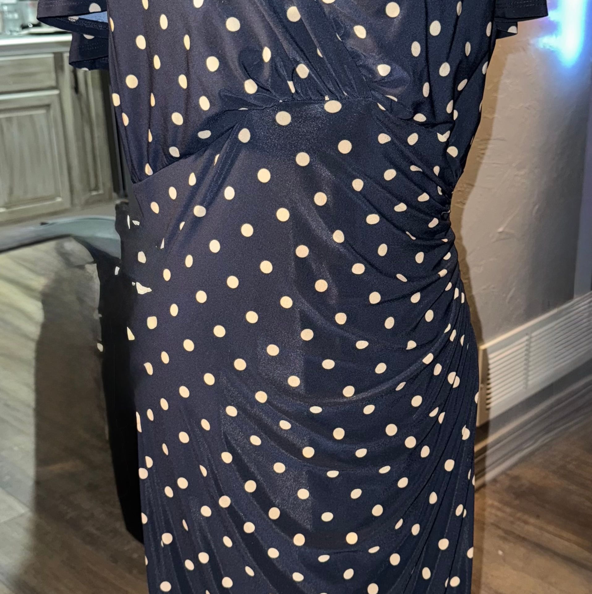 RALPH LAUREN Black Brown Polka Dot Cowl Neck Ruched Waist Dress ~ 6 M3020 2
